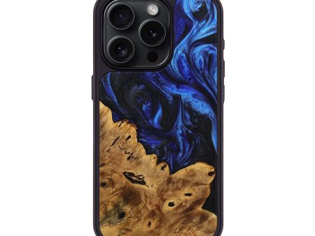 iPhone 15 Pro Wood+Resin Phone Case - Tricia (Blue, 713411) Cheap