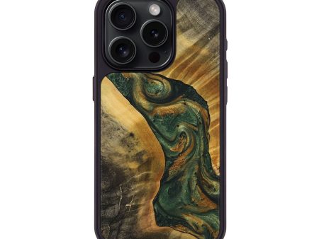 iPhone 15 Pro Wood+Resin Phone Case - Aaron (Green, 713880) For Discount