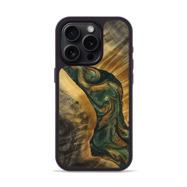 iPhone 15 Pro Wood+Resin Phone Case - Aaron (Green, 713880) For Discount