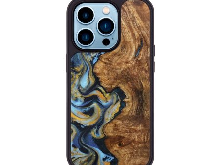 iPhone 14 Pro Wood+Resin Phone Case - Aliyah (Teal & Gold, 714056) Sale