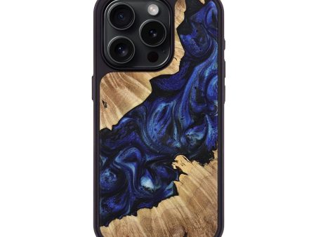 iPhone 15 Pro Wood+Resin Phone Case - Tia (Blue, 714858) Cheap