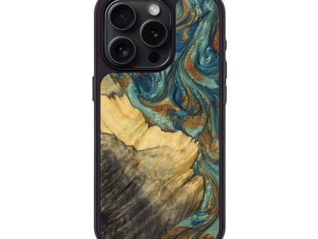 iPhone 15 Pro Wood+Resin Phone Case - Alta (Teal & Gold, 713982) Sale