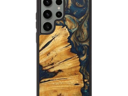 Galaxy S23 Ultra Wood+Resin Phone Case - Chase (Teal & Gold, 715308) Online Sale