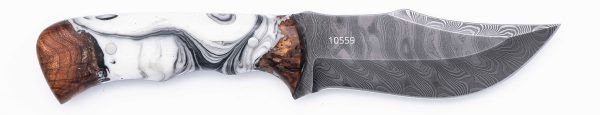 Carved Damascus Hunting Knife #10559 For Sale