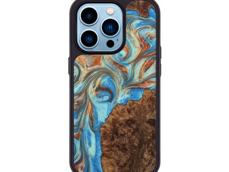 iPhone 14 Pro Wood+Resin Phone Case - Christoph (Teal & Gold, 712688) Hot on Sale