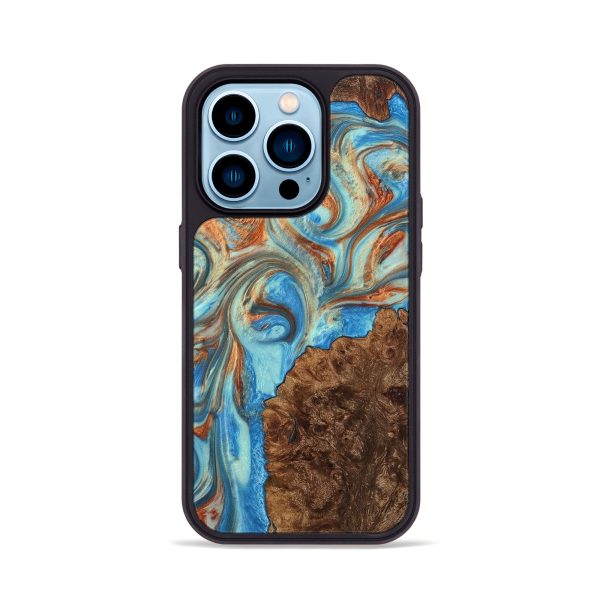 iPhone 14 Pro Wood+Resin Phone Case - Christoph (Teal & Gold, 712688) Hot on Sale