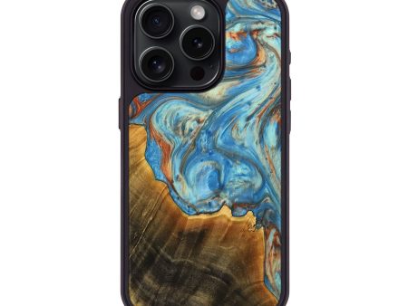 iPhone 15 Pro Wood+Resin Phone Case - Russell (Teal & Gold, 712686) Cheap