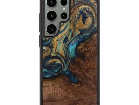 Galaxy S23 Ultra Wood+Resin Phone Case - Kairo (Teal & Gold, 715002) Cheap