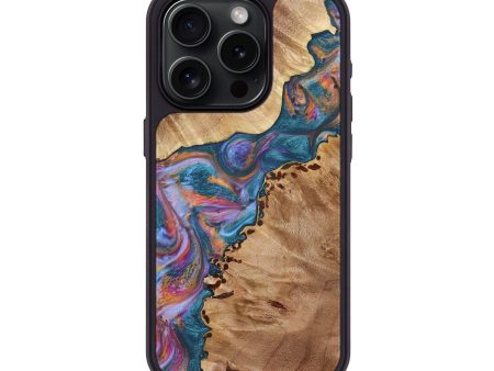 iPhone 15 Pro Wood+Resin Phone Case - Jaclyn (Blue, 716013) For Cheap