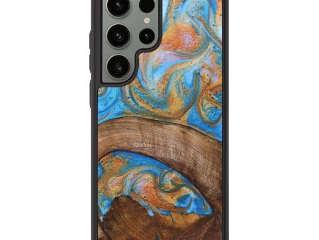 Galaxy S23 Ultra Wood+Resin Phone Case - Randal (Teal & Gold, 715472) Online Sale