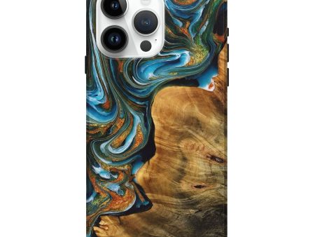 iPhone 15 Pro Max Wood+Resin Live Edge Phone Case - Debby (Teal & Gold, 715327) Online