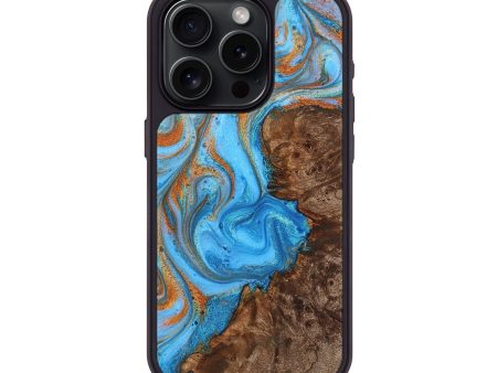 iPhone 15 Pro Wood+Resin Phone Case - Ruth (Teal & Gold, 710667) Hot on Sale