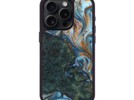 iPhone 15 Pro Wood+Resin Phone Case - Shaniqua (Teal & Gold, 710647) For Cheap