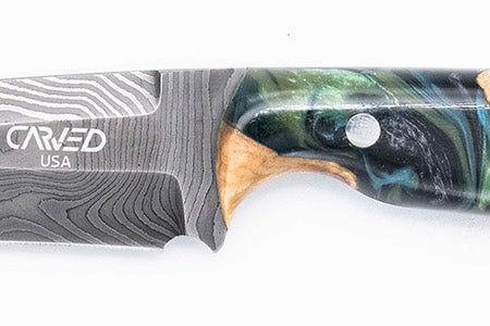 Carved Damascus Field Knife #20627 Online now