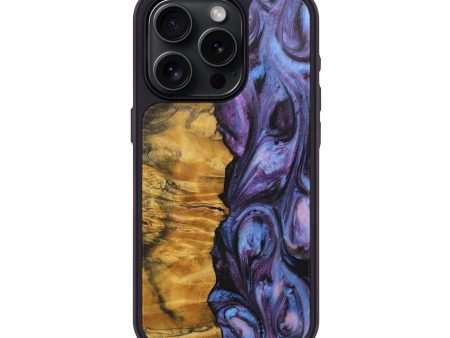 iPhone 15 Pro Wood+Resin Phone Case - Tiffany (Purple, 712161) For Sale