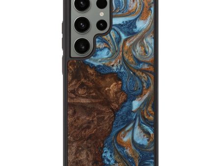 Galaxy S23 Ultra Wood+Resin Phone Case - Alta (Teal & Gold, 711383) For Discount