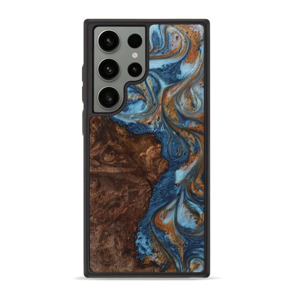 Galaxy S23 Ultra Wood+Resin Phone Case - Alta (Teal & Gold, 711383) For Discount