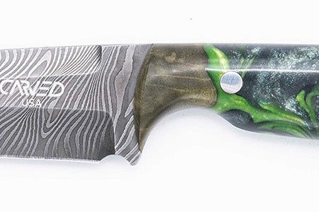 Carved Damascus Field Knife #20625 For Sale