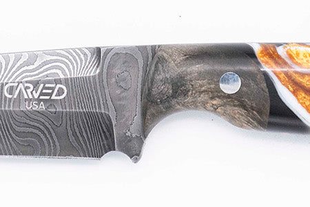 Carved Damascus Field Knife #20628 For Sale