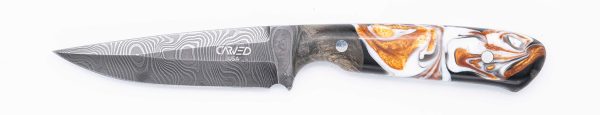 Carved Damascus Field Knife #20628 For Sale