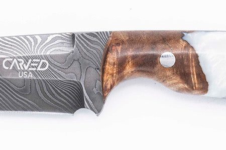 Carved Damascus Field Knife #20637 Online Sale