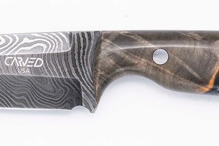 Carved Damascus Field Knife #20681 on Sale