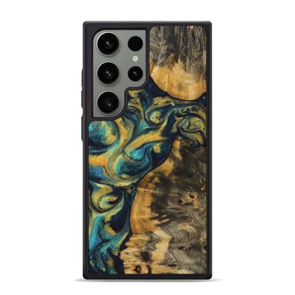 Galaxy S24 Ultra Wood+Resin Phone Case - Ada (Teal & Gold, 711370) For Cheap