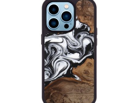 iPhone 14 Pro Wood+Resin Phone Case - Antoinette (Black & White, 712255) For Sale