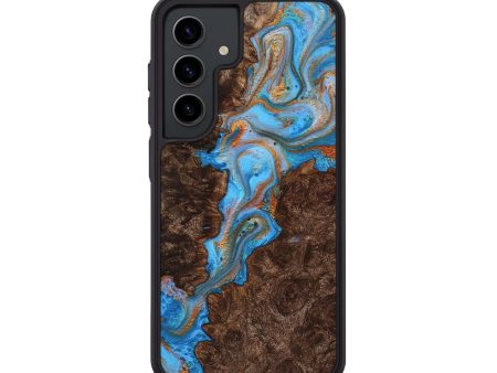 Galaxy S24 Wood+Resin Phone Case - Benny (Teal & Gold, 710666) Sale