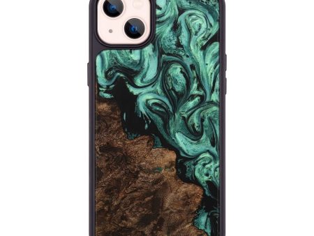 iPhone 14 Plus Wood+Resin Phone Case - Ernestine (Green, 710876) Supply