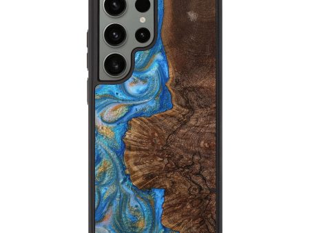 Galaxy S23 Ultra Wood+Resin Phone Case - Alfred (Teal & Gold, 713099) on Sale