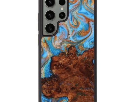 Galaxy S23 Ultra Wood+Resin Phone Case - Alyssa (Teal & Gold, 710655) For Sale