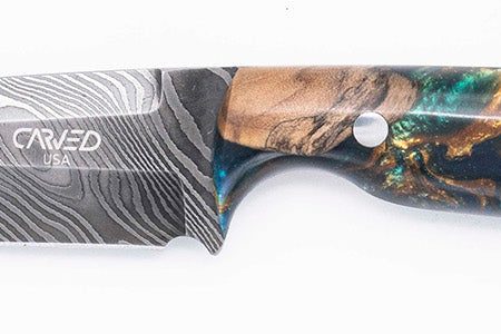 Carved Damascus Field Knife #20677 Sale