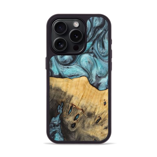 iPhone 15 Pro Wood+Resin Phone Case - Ainsley (Blue, 712391) Cheap