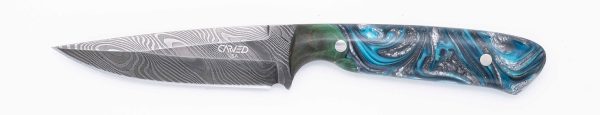 Carved Damascus Field Knife #20697 For Discount