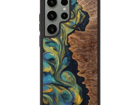 Galaxy S23 Ultra Wood+Resin Phone Case - Callie (Teal & Gold, 711384) Supply