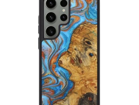 Galaxy S24 Ultra Wood+Resin Phone Case - Cedric (Teal & Gold, 710650) For Sale