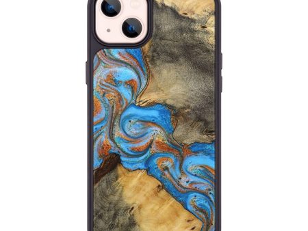 iPhone 14 Plus Wood+Resin Phone Case - Estelle (Teal & Gold, 710672) Online